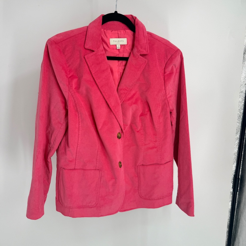 Talbots Pink Corduroy Blazer Jacket Womens 14 Notched Lapel Two Button Lined